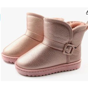 APAWWA Girls Boots Fur Lined Slip-On Warm Girls Snow Boots 6 Toddler